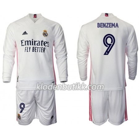 Real Madrid Karim Benzema 9 Barn Hjemmedraktsett 2020-2021 Langermet (+ Korte bukser)